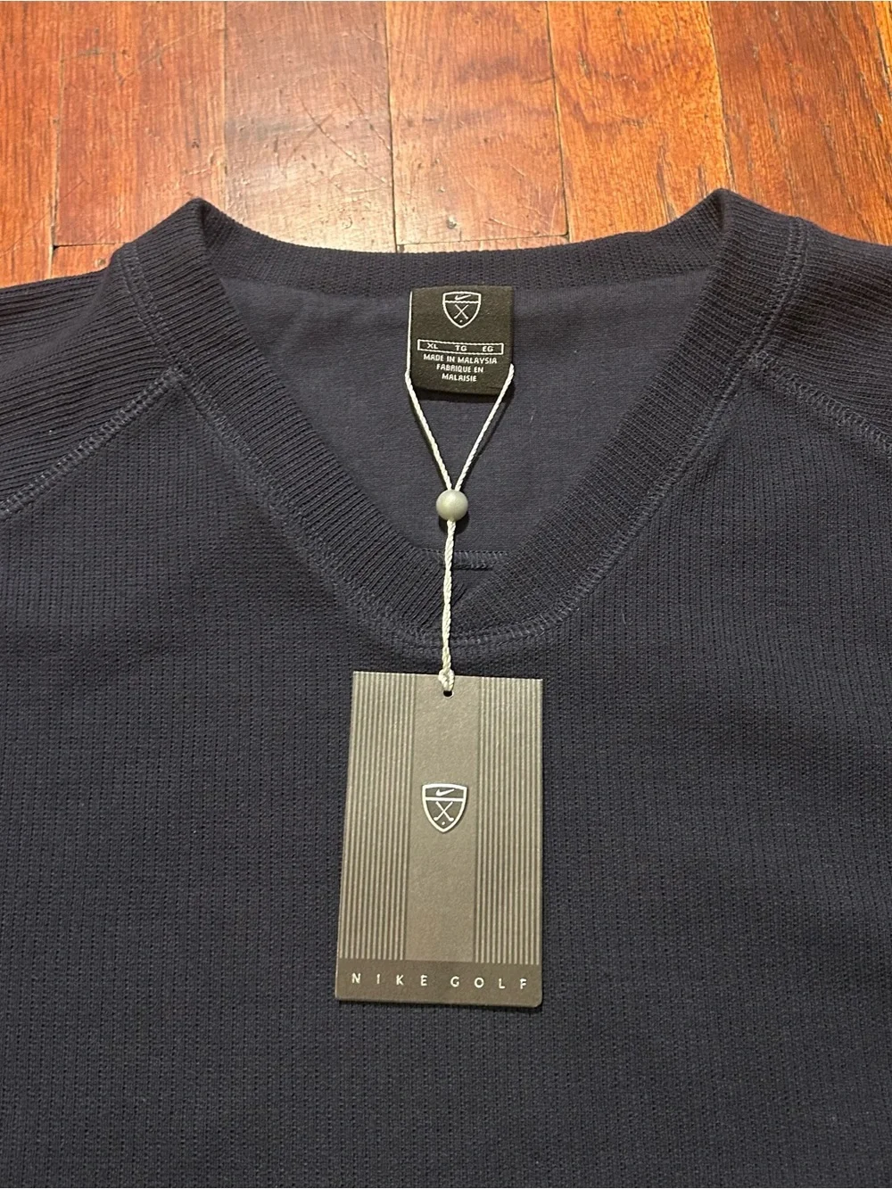 Vintage Nike Golf Swoosh Logo Ribbed Navy Blue Pullover V-neck Sweater XL NWT